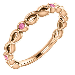 Rose Gold Sapphire Infinity Band, 14K Gold Pink Sapphire Eternity Band, 14K, 18K, Anniversary Band, Stackable Ring, Wedding Ring - MiShelli
