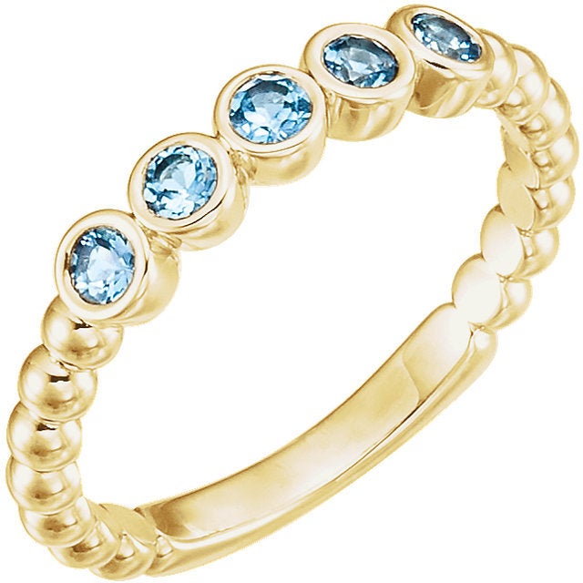 Aquamarine 5 Stone Beaded Band Stacking Ring - MiShelli