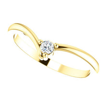 Load image into Gallery viewer, Dainty Diamond &quot;V&quot; Ring, 14K Gold, Diamond Contour Band, 18K Gold Stacking Ring, April Birthstone, MiShelli - MiShelli