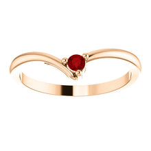 Load image into Gallery viewer, Dainty Ruby &quot;V&quot; Ring, 14K Gold, Diamond Contour Band, 18K Gold Stacking Ring, Ruby Birthstone MiShelli - MiShelli