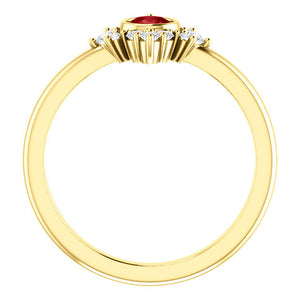 Ruby Diamond Cluster Ring, 14K Gold, Diamond Ruby, Birthstone, Modern Engagement - MiShelli