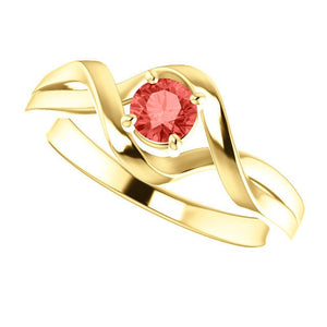Padparadscha Sapphire 14K Gold Solitaire Ring, Chatham Sapphire Engagement, Non Traditional Engagement - MiShelli