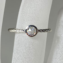 Load image into Gallery viewer, Rose Cut Moissanite Ring, Size 7, Dainty, Forever One, Promise Ring, Stacking Ring, Low Profile, Slim Rope Band, Ready to Ship - MiShelli