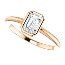 Load image into Gallery viewer, Moissanite Emerald Cut &quot;Forever One&quot; 14K Gold Ring, Yellow, White, Rose Gold, Non Traditional Engagement Ring - MiShelli