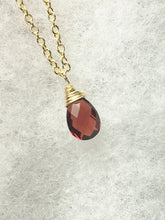 Load image into Gallery viewer, Garnet Solitaire Gold Necklace - MiShelli