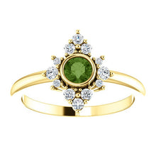 Load image into Gallery viewer, Green Tourmaline Diamond Ring, 14K Gold Cluster Bezel Gemstone Ring, Alternative Engagement, Statement Ring - MiShelli