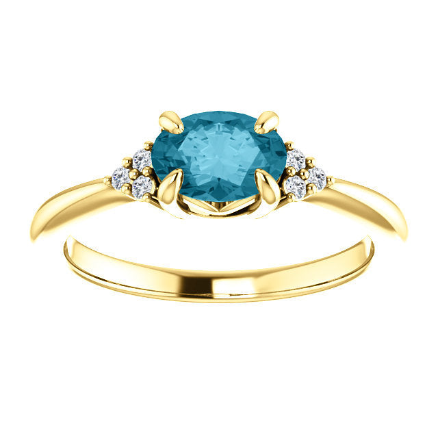 Oval London Blue Topaz Moissanite 14K Gold Ring, Forever One, Prong Setting, Stackable Ring - MiShelli