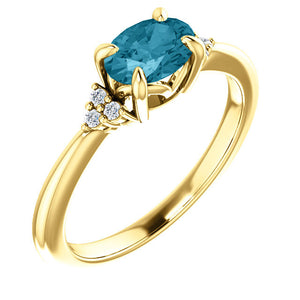 Oval London Blue Topaz Moissanite 14K Gold Ring, Forever One, Prong Setting, Stackable Ring - MiShelli
