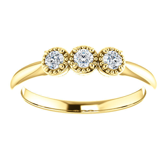 Diamond Anniversary Band, 14k Gold Low Profile Petite Gemstone Ring, 3 Stone Band, Diamond Ring - MiShelli