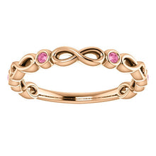 Load image into Gallery viewer, Rose Gold Sapphire Infinity Band, 14K Gold Pink Sapphire Eternity Band, 14K, 18K, Anniversary Band, Stackable Ring, Wedding Ring - MiShelli