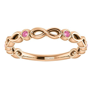 Rose Gold Sapphire Infinity Band, 14K Gold Pink Sapphire Eternity Band, 14K, 18K, Anniversary Band, Stackable Ring, Wedding Ring - MiShelli