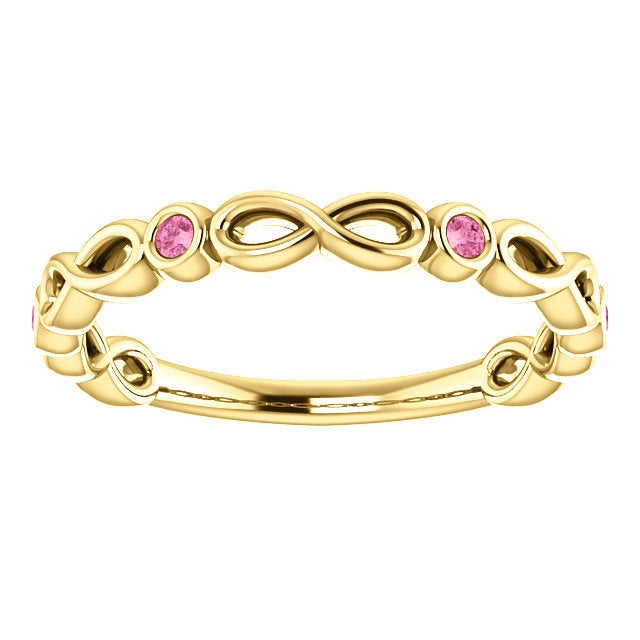 Rose Gold Sapphire Infinity Band, 14K Gold Pink Sapphire Eternity Band, 14K, 18K, Anniversary Band, Stackable Ring, Wedding Ring - MiShelli