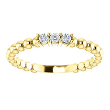 Load image into Gallery viewer, White Sapphire Teeny Stacking Ring, 3 stone, Dotted Band, 14K Gold Promise Ring - MiShelli