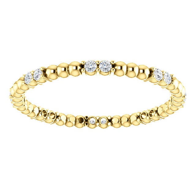 Sapphire Eternity Band, White Sapphire Beaded Anniversary Ring, 14K Gold Wedding Ring, Stackable, White, Yellow, or Rose Gold - MiShelli