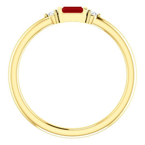 Ruby Baguette Diamond Mini Stacking Ring, 14K Gold, Birthstone Band, Non Traditional Wedding Ring - MiShelli