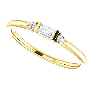 Diamond Baguette Mini Stacking Ring, 14K Gold, Birthstone Band - MiShelli