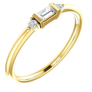 Diamond Baguette Mini Stacking Ring, 14K Gold, Birthstone Band - MiShelli