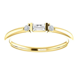 Diamond Baguette Mini Stacking Ring, 14K Gold, Birthstone Band - MiShelli