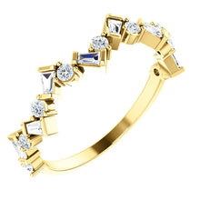 Load image into Gallery viewer, Diamond Baguette Anniversary Band 14K Gold Ring, Whimsical Birthstone Ring, Baguette Diamonds, 14K/18K Gold - MiShelli