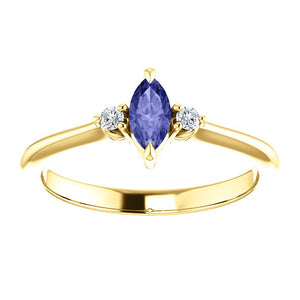 Tanzanite Diamond Ring, 14k / 18K Gold Prong Setting, Unique Engagement, Anniversary Ring - MiShelli