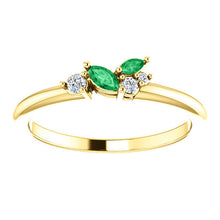 Load image into Gallery viewer, Emerald Marquise Diamond Dainty Cluster Ring, 14K gold Stackable Birthstone Ring, Non Traditional Wedding, Rose Gold Emerald - MiShelli