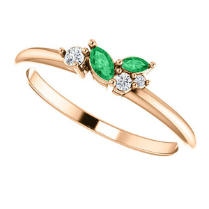 Emerald Marquise Diamond Dainty Cluster Ring, 14K gold Stackable Birthstone Ring, Non Traditional Wedding, Rose Gold Emerald - MiShelli