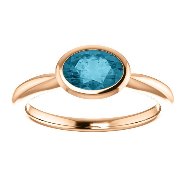 Oval London Blue Topaz 14K Rose Gold Ring, Oval Bezel Ring, Birthstone Ring, MiShelli, Low Profile - MiShelli