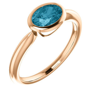 Oval London Blue Topaz 14K Rose Gold Ring, Oval Bezel Ring, Birthstone Ring, MiShelli, Low Profile - MiShelli