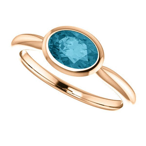Oval London Blue Topaz 14K Rose Gold Ring, Oval Bezel Ring, Birthstone Ring, MiShelli, Low Profile - MiShelli