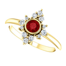 Load image into Gallery viewer, Ruby Diamond Cluster Ring, 14K Gold, Diamond Ruby, Birthstone, Modern Engagement - MiShelli