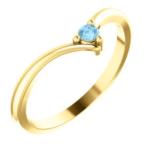 Dainty Aquamarine "V" Ring, 14K Gold/18K Gold Stacking Ring - MiShelli
