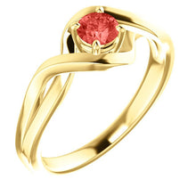 Load image into Gallery viewer, Padparadscha Sapphire 14K Gold Solitaire Ring, Chatham Sapphire Engagement, Non Traditional Engagement - MiShelli
