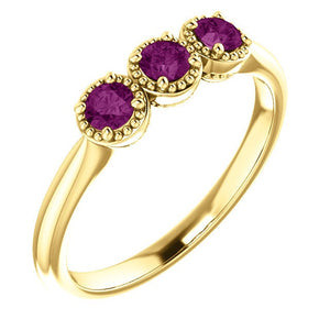 Unique Purple Diamond Ring, 14K Gold 3 Stone Stacking Band, Non Traditional Wedding - MiShelli