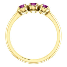 Load image into Gallery viewer, Unique Purple Diamond Ring, 14K Gold 3 Stone Stacking Band, Non Traditional Wedding - MiShelli