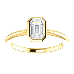 Moissanite Emerald Cut "Forever One" 14K Gold Ring, Yellow, White, Rose Gold, Non Traditional Engagement Ring - MiShelli