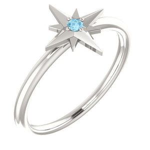 Silver Aquamarine Star Ring - MiShelli