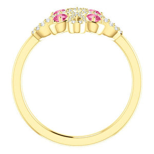 Tourmaline Diamond Unique Engagement Ring, Low Profile, Floral, Conflict Free, 14K, Statement Ring, Clover - MiShelli