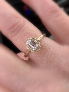 Moissanite Diamond Halo Ring, Vintage Style, 14K Yellow Gold - MiShelli