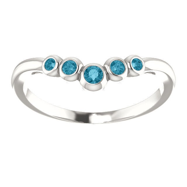 London Blue Topaz Ring, Low Profile, Graduated Contour Band, Sterling Silver, Birthstone Ring, Anniversary Band, 