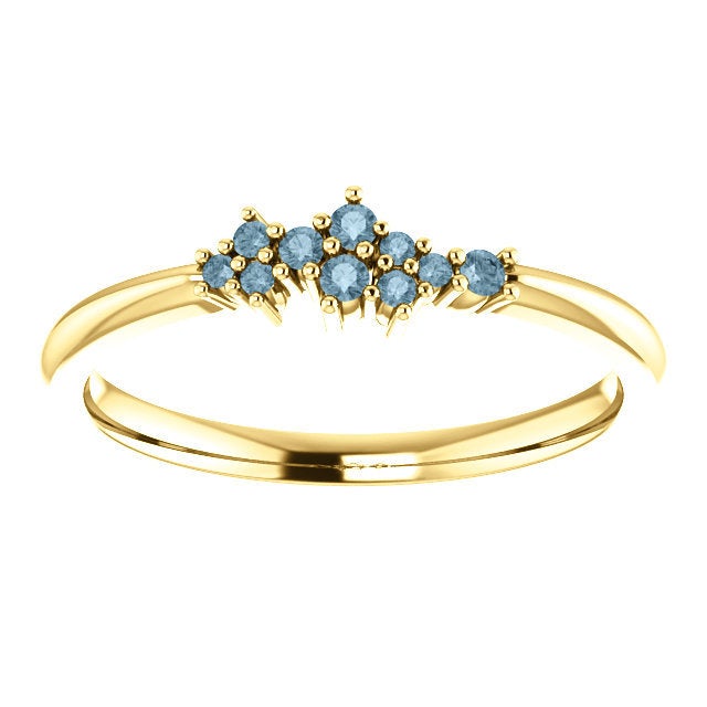 Teal Blue Diamond Cluster Ring, Diamond Stacking Ring, 14k Gold, Low Profile, Non Traditional - MiShelli