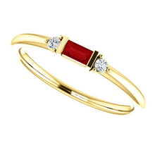 Load image into Gallery viewer, Ruby Baguette Diamond Mini Stacking Ring, 14K Gold, Birthstone Band, Non Traditional Wedding Ring - MiShelli