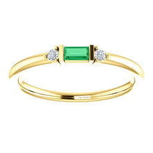 Load image into Gallery viewer, Emerald Baguette Diamond Mini Stacking Ring, 14K Gold, Birthstone Band, Non Traditional Wedding Ring - MiShelli
