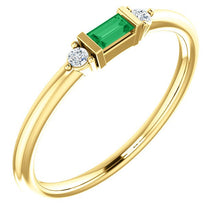 Load image into Gallery viewer, Emerald Baguette Diamond Mini Stacking Ring, 14K Gold, Birthstone Band, Non Traditional Wedding Ring - MiShelli