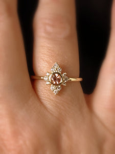 Champagne Sapphire Diamond Ring, Size 7.5 Diamond Cluster Princess Ring, 14K Gold - MiShelli