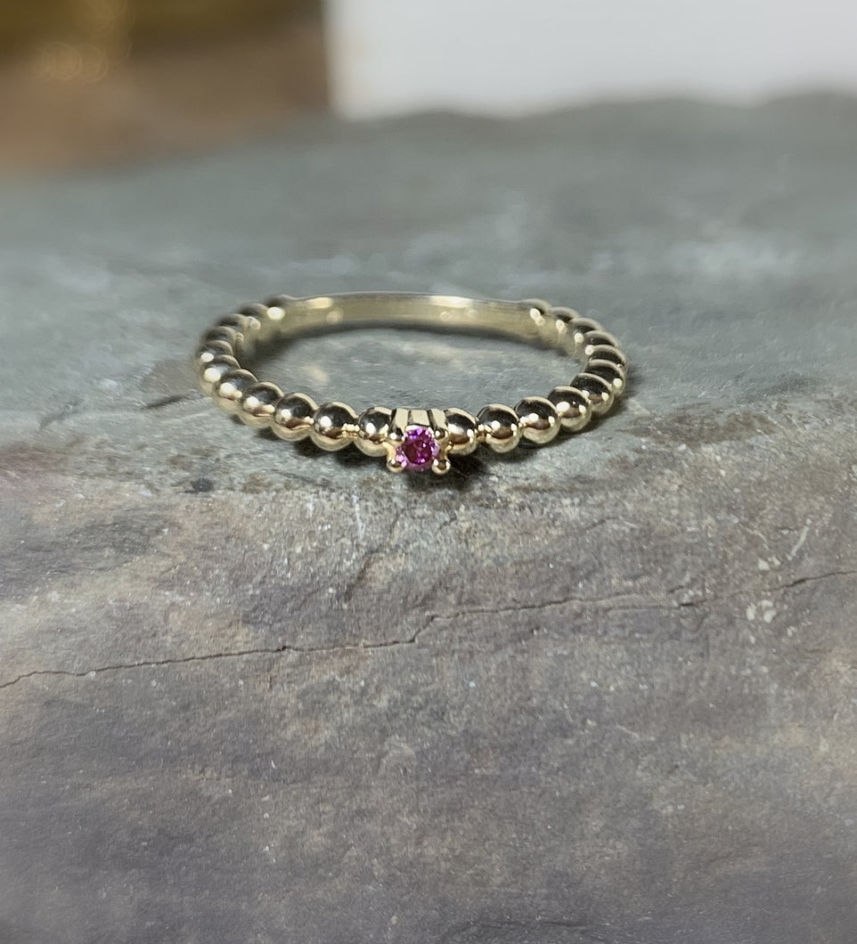 14K Gold Tiny Purple Diamond Stacking Ring, Prong Set - MiShelli