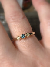 Load image into Gallery viewer, Teal Blue Diamond Ring, Size 7, 14K Gold Stacking Ring, Anniversary Band, Non Traditional Wedding - MiShelli