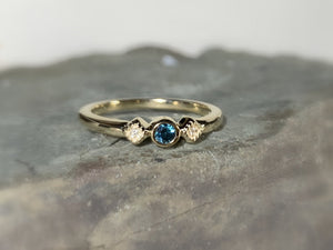 Teal Blue Diamond Ring, Size 7, 14K Gold Stacking Ring, Anniversary Band, Non Traditional Wedding - MiShelli