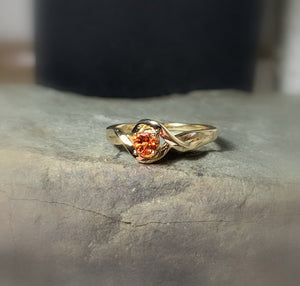 Padparadscha Sapphire 14K Gold Solitaire Ring, Chatham Sapphire Engagement, Non Traditional Engagement - MiShelli