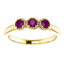 Load image into Gallery viewer, Unique Purple Diamond Ring, 14K Gold 3 Stone Stacking Band, Non Traditional Wedding - MiShelli