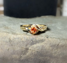Load image into Gallery viewer, Padparadscha Sapphire 14K Gold Solitaire Ring, Chatham Sapphire Engagement, Non Traditional Engagement - MiShelli